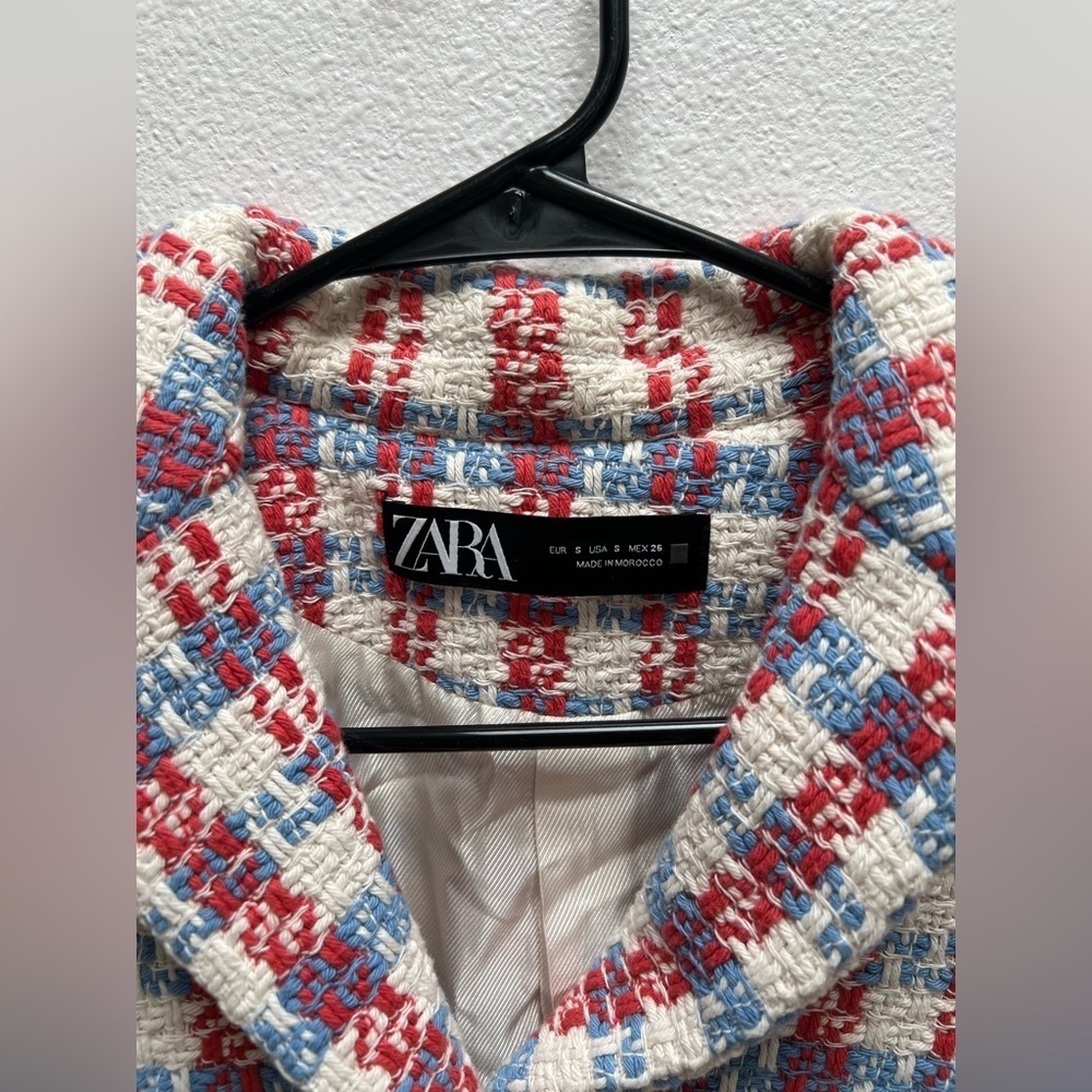 Zara pearl button multicolored textured jacket size small - Picture 2 of 9